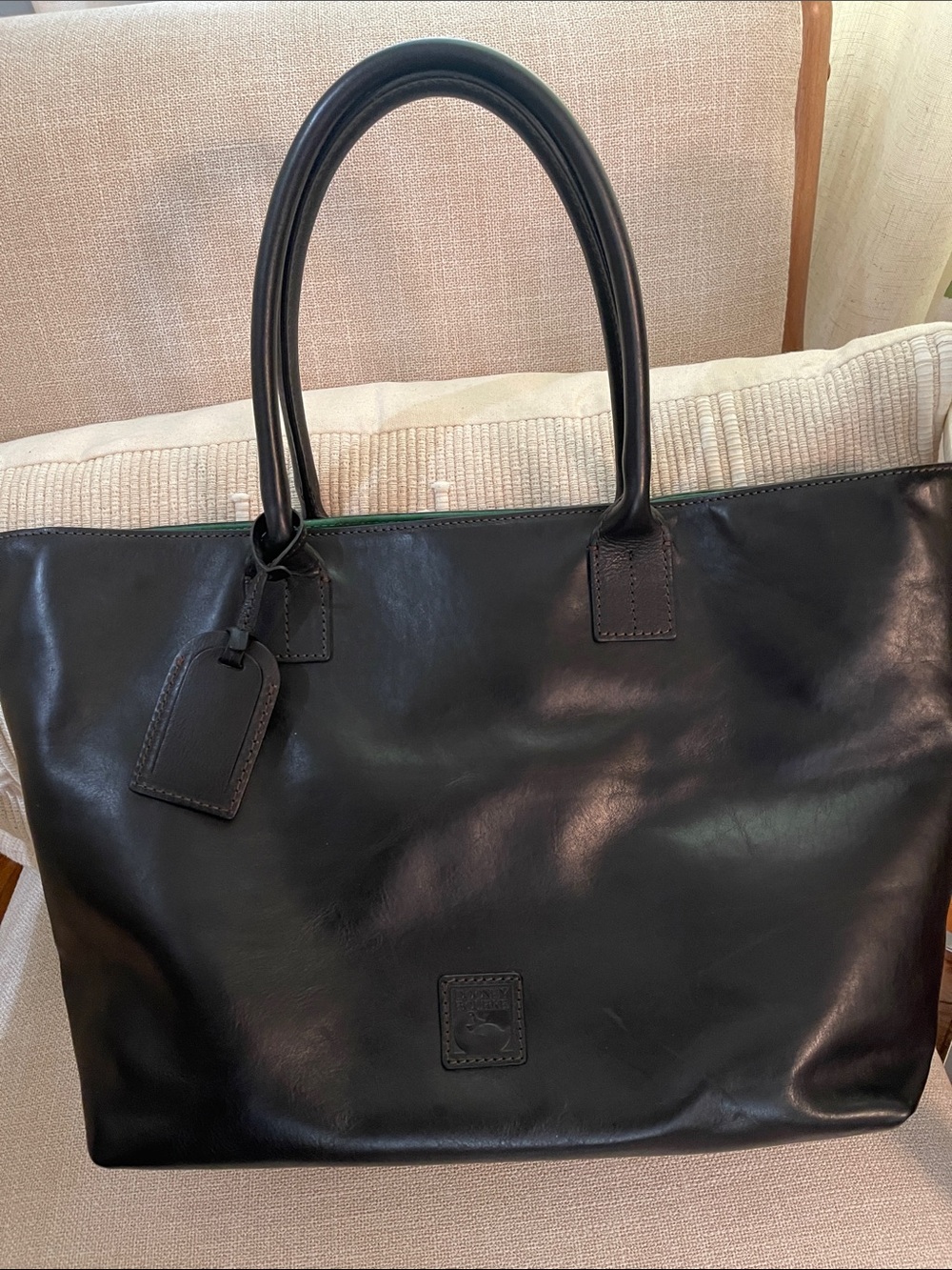Dooney & Bourke Black Tote with Green Trim